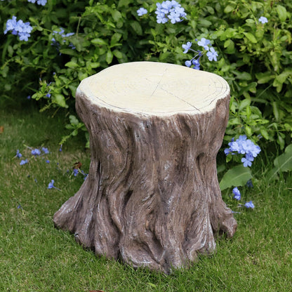 13''H Tree Stump Statue Stool with Faux Wood Grain Finish Magnesium Oxide Stump Sculpture Stump