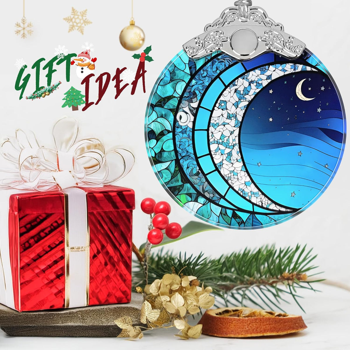 Art Blue Moonlight Stained Glass Orament - Christmas Ornament - Christmas Decorations for Tree