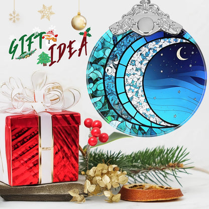 Art Blue Moonlight Stained Glass Orament - Christmas Ornament - Christmas Decorations for Tree