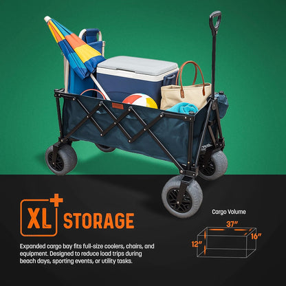 Folding Beach Wagon with Big All-Terrain Wheels for Off-Road Use (Sand/Gravel/Camping Trails) Extra