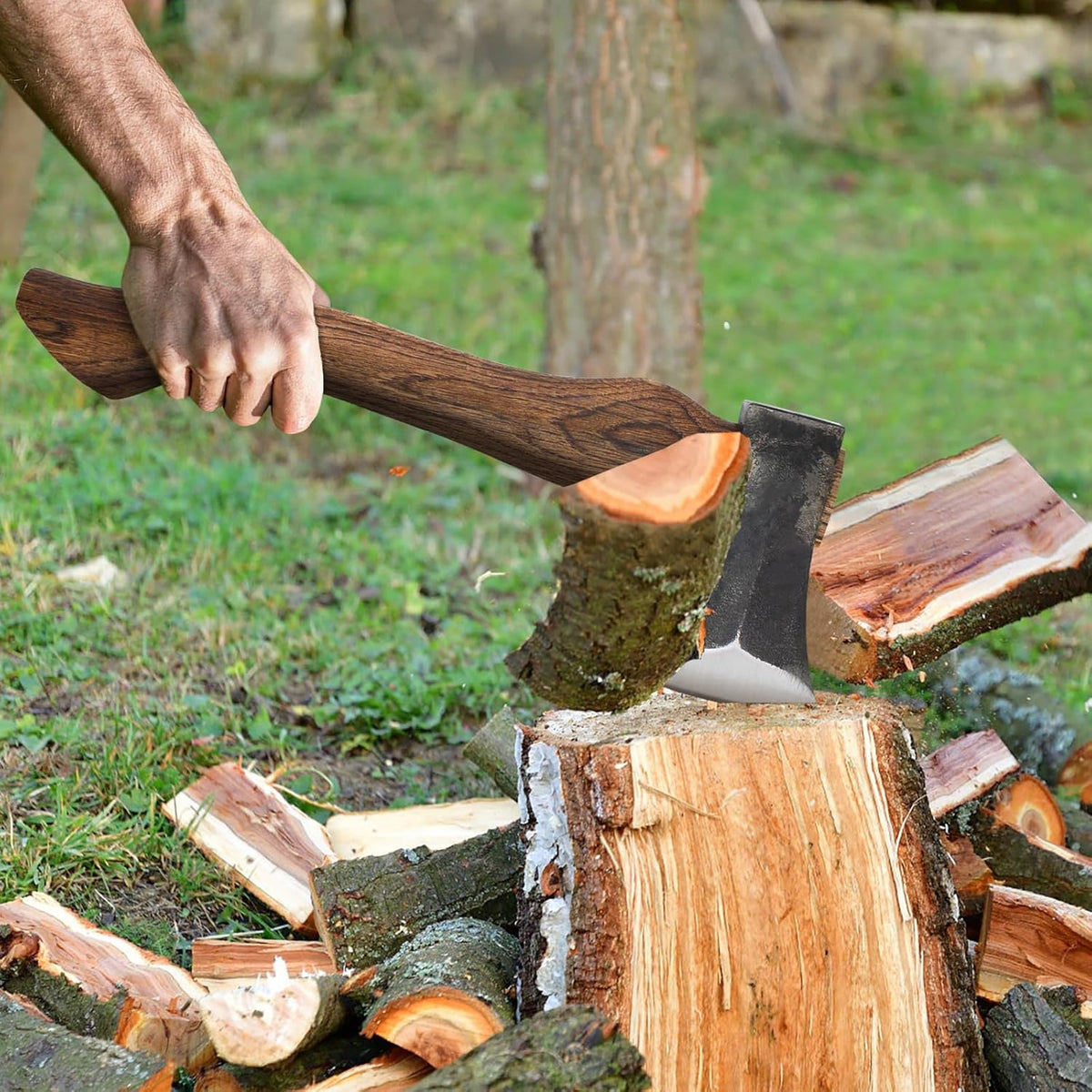 15.3" Hatchet, Splitting Axe with 1065 High Carbon Steel, Camping Hatchet with Beech Wooden Handle
