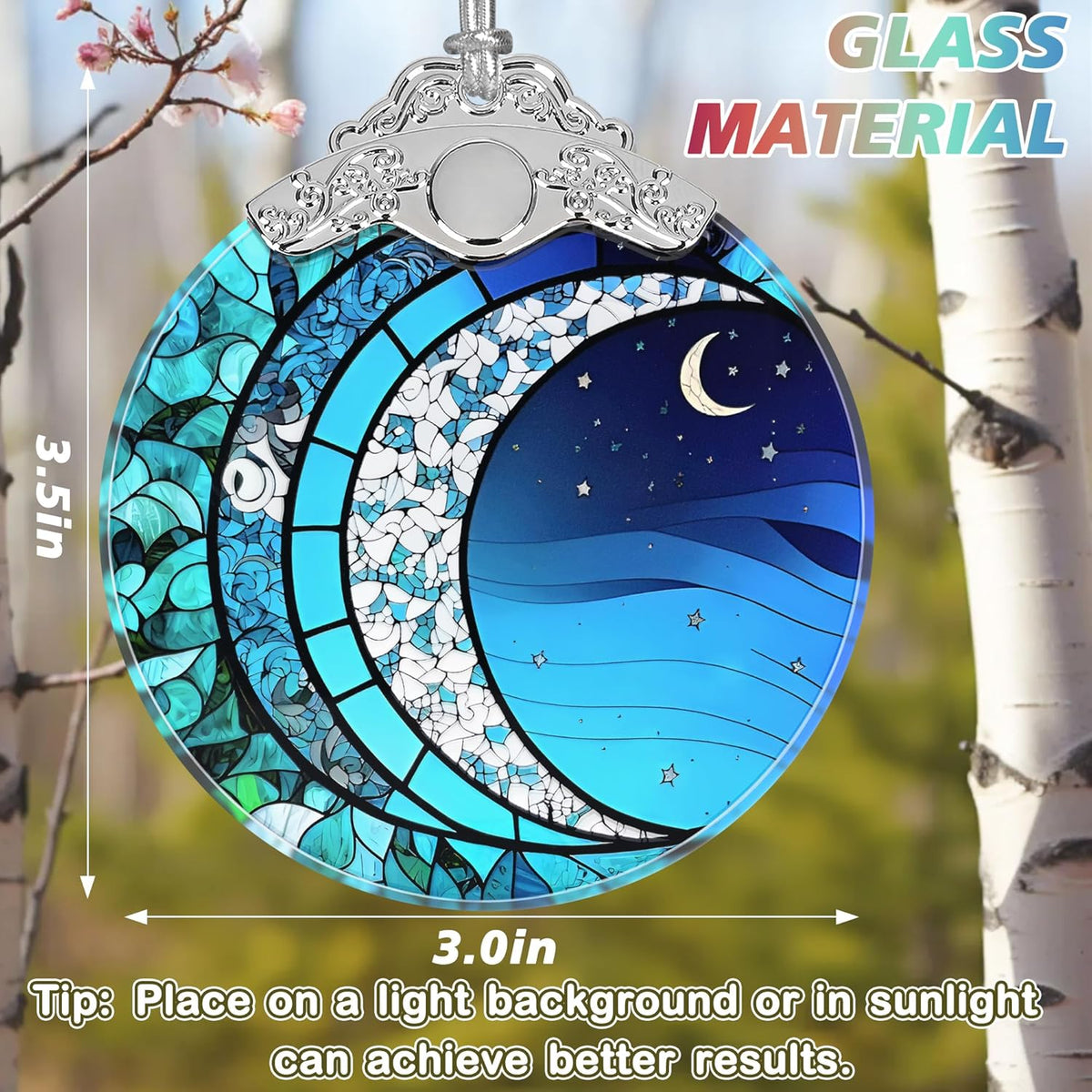 Art Blue Moonlight Stained Glass Orament - Christmas Ornament - Christmas Decorations for Tree