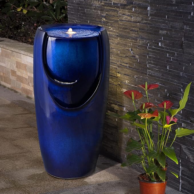 Glitzhome 29.25" H Oversized Ceramic Vase Outdoor Water Fountain Tall Patio Garden Water Fountain