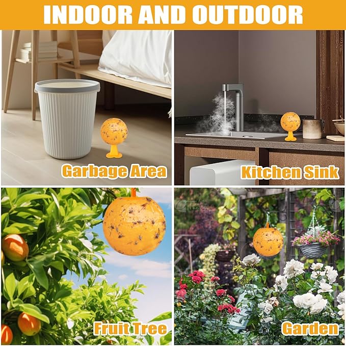 6 PCS Fly Trap Indoor Fly Sticky Ball, Hanging Fly Trap Outdoor Bug Gnat Trap Ball, Bug Catcher