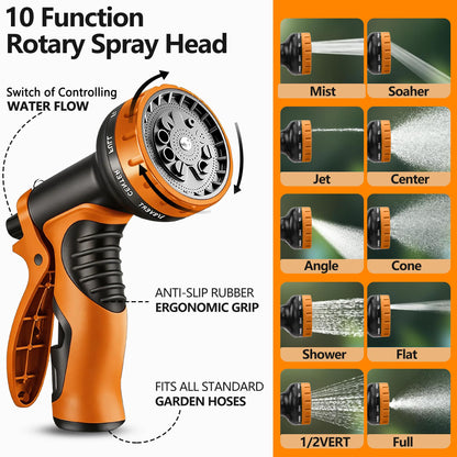 Flexible Garden Hose 100 FT, Ultra Lightweight Water Hoses w/10 Function Sprayer and 3/4" Brass