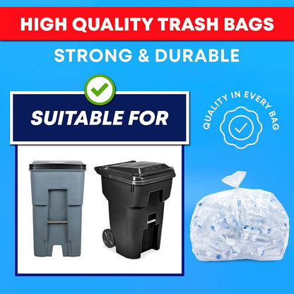 Tasker 95-96 Gallon Trash Bags, (Value Pack 50 Bags w/Ties) Extra Large Heavy Duty Clear Plastic