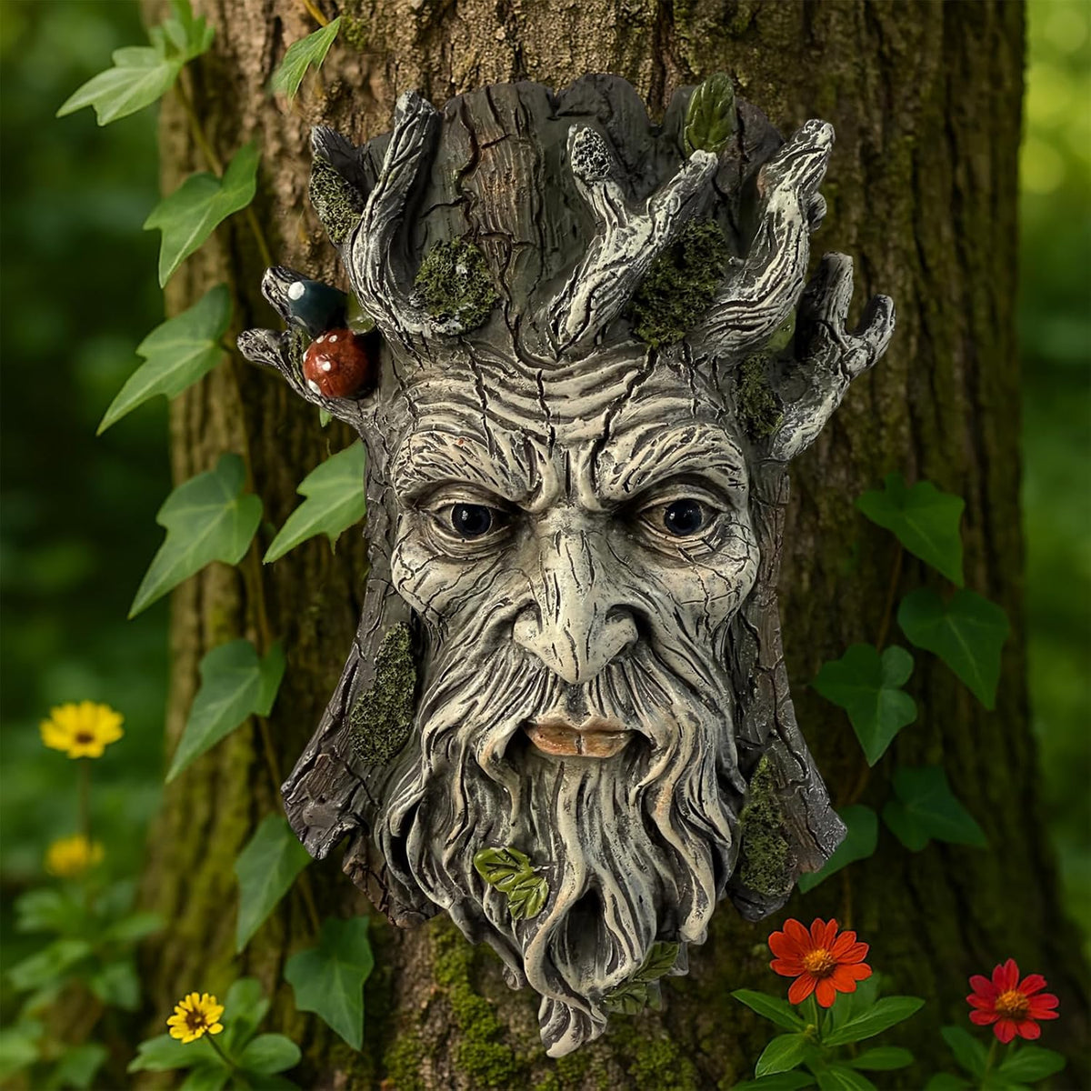 Blue Eye Mushroom Tree Face Sculpture, Funny Blue Eye Mushroom Old Man Tree Hugger Statue, Indoor &