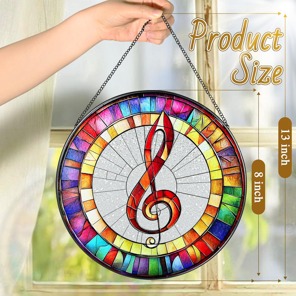 8'' Musical Suncatcher Ornament, Stained Glass Window Hanging, Suncatchers for Windows Hanging