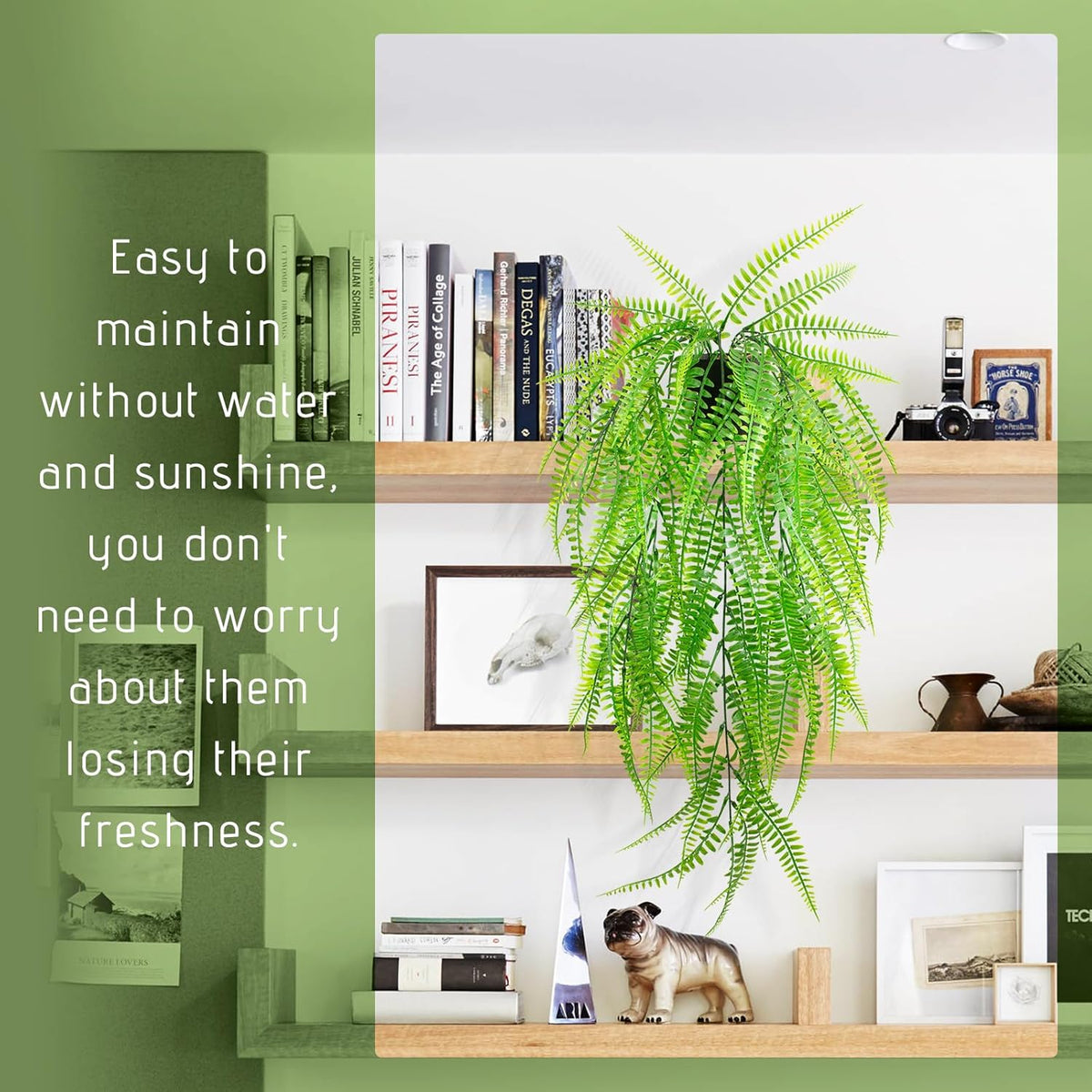 Small Artificial Hanging Plant for Shelf Fake Plant Potted Boston Ferns Faux Trailing Leaves Plant