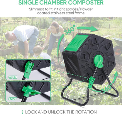 F2C 18.5 Gallon Compost Tumbler Compost Bin All-Season Outdoor BPA Free Single Rotating Chamber