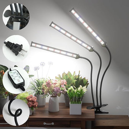 GooingTop Grow Light LED Gooseneck Lamp,Triple-Head Full Spectrum 222 LED Plant Lamp with Red Blue