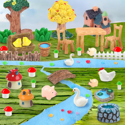 50 Pcs Fairy Garden Miniatures Accessories Bridge House Landscape Water Well Animal Fence Tree Sand