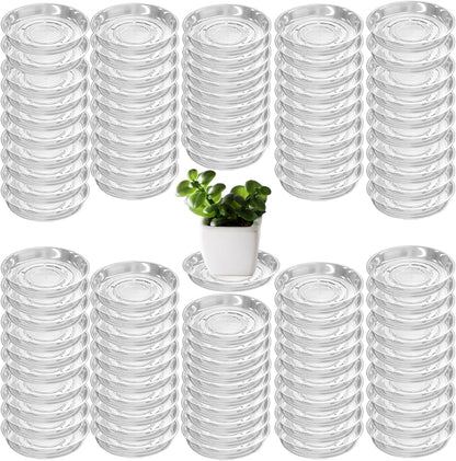 100 Packs 4" Small Clear Plant Saucers for Indoor Outdoor Use Heavy Duty Plastic Plant Trays for