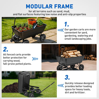 Yesker Garden Carts - 900lbs Dump Wagon with All Terrain Inflatable Wheels for Yard Lawn Farms