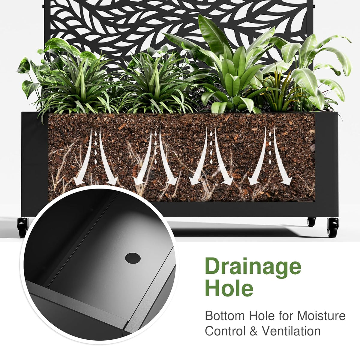 Casaphoria Metal Raised Garden Bed with Trellis and Wheels, 47"x47"x16" Planter Box for Climbing