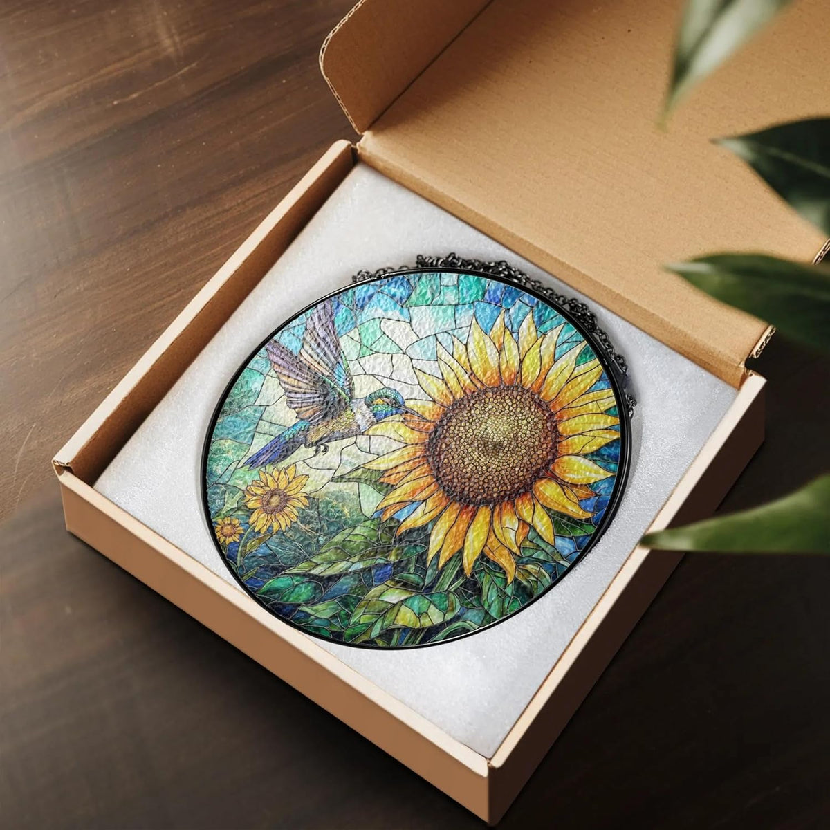 Hummingbird Stained Glass Suncatcher, Sunflower Window Hanging Stained Glass Suncatcher Hummingbird