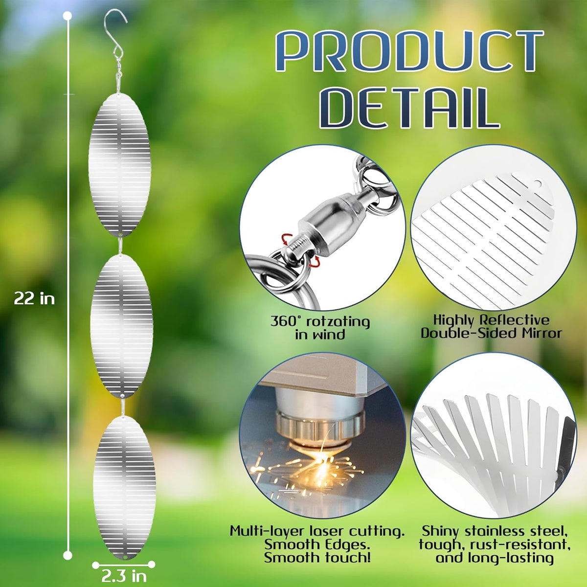 Reflective Bird Deterrents for Outside – Bird Repellent Devices Outdoor – 3D Wind Spinners Outdoor