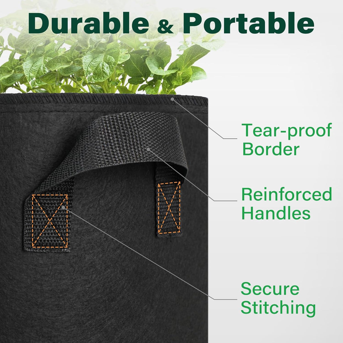LotFancy 5 Pack 5 Gallon Grow Bags, Thickened Nonwoven Fabric Pots with Reinforced Handles, Heavy