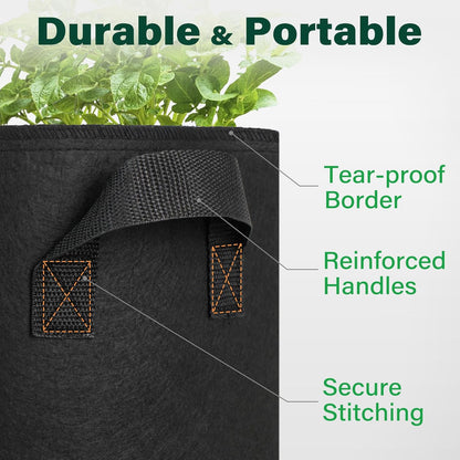 LotFancy 5 Pack 5 Gallon Grow Bags, Thickened Nonwoven Fabric Pots with Reinforced Handles, Heavy