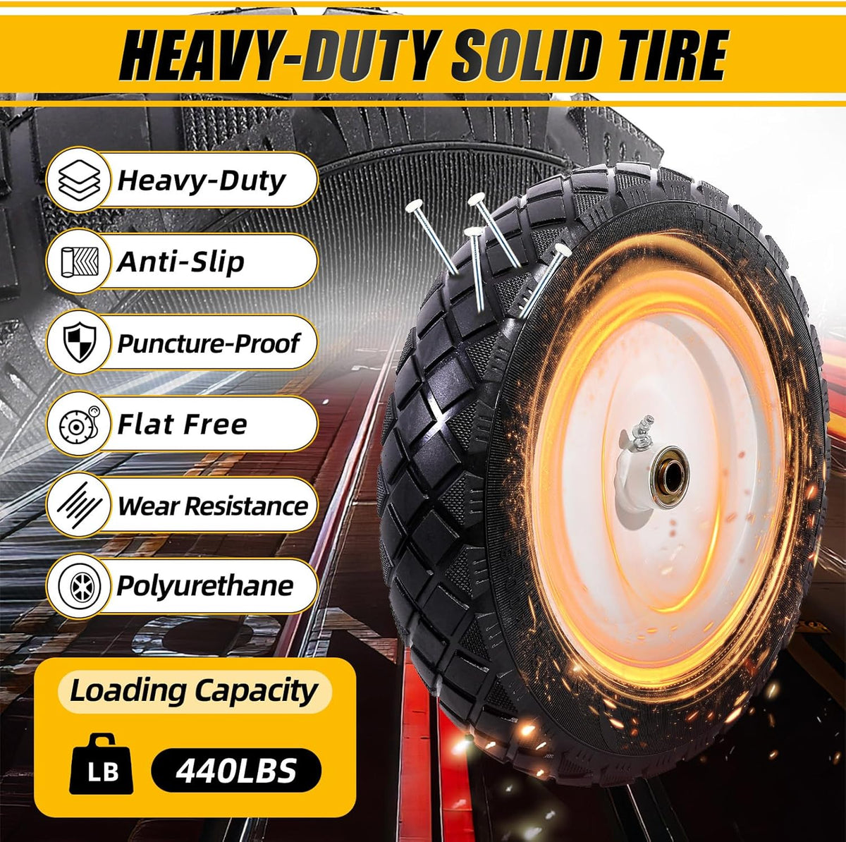 MZREXN 4.80/4.00-8" Flat Free Tire and Wheel 15" Solid Wheelbarrow Tires, 3.00-4.00/4.80-8" with