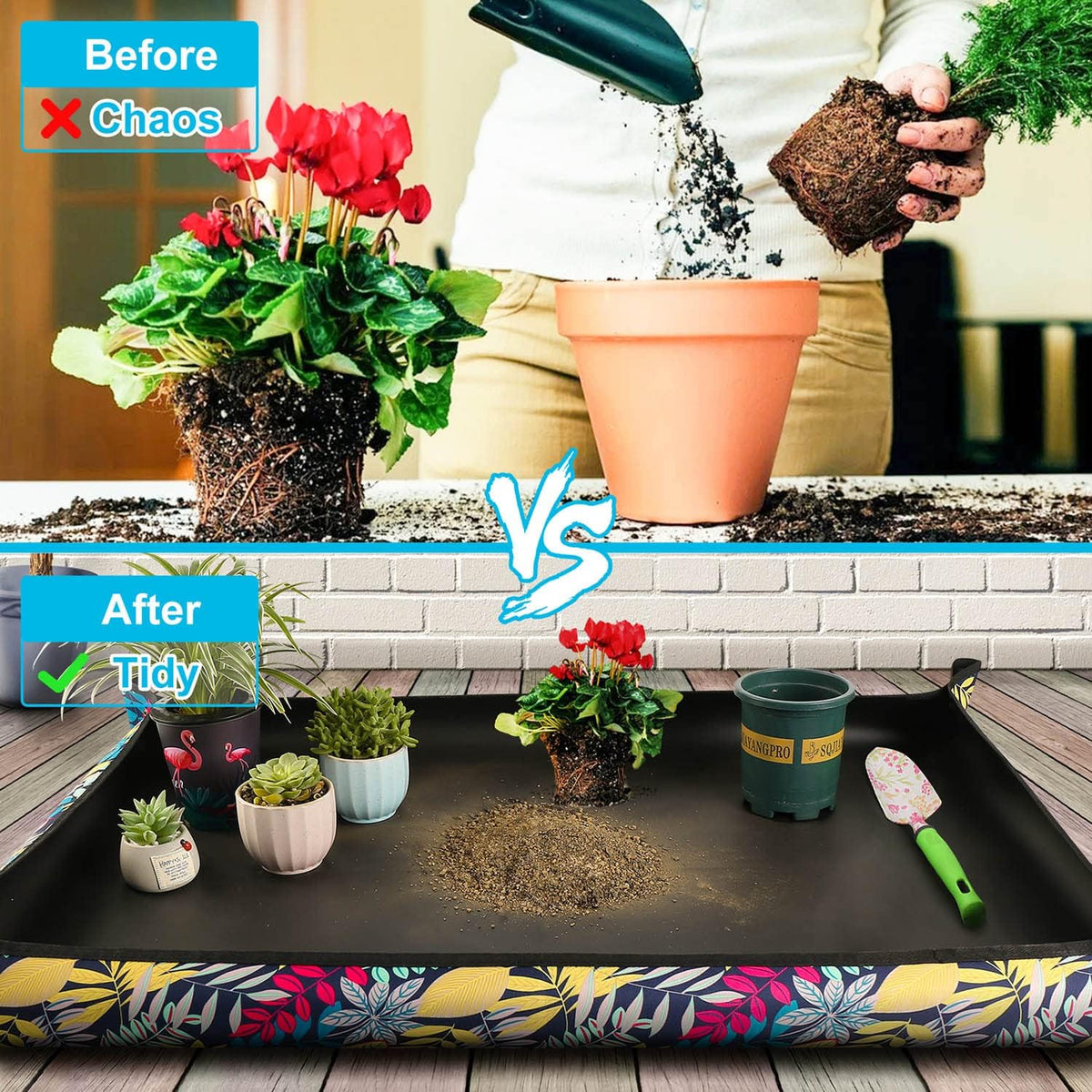 Extra Large Repotting Mat for Indoor Plant Transplanting and Mess Control 43.5"x 29.5" Thick