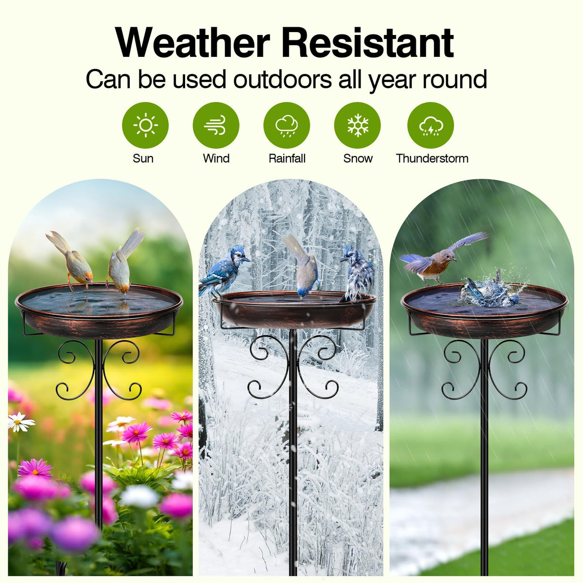 Daoeny 35In Metal Bird Bath for Outside, Vintage Freestanding Birdbaths & Birdfeeder, Bird Baths