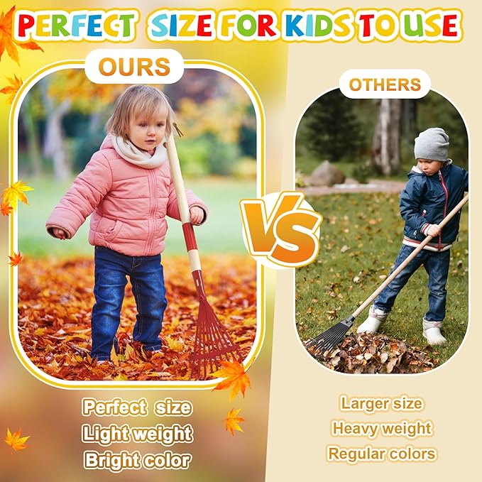 Suclain 2 Pcs Kids Rake with Hardwood Handle Small Child Size Multicolor 28'' Mini Rake for Leaves