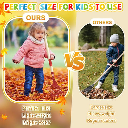 Suclain 2 Pcs Kids Rake with Hardwood Handle Small Child Size Multicolor 28'' Mini Rake for Leaves