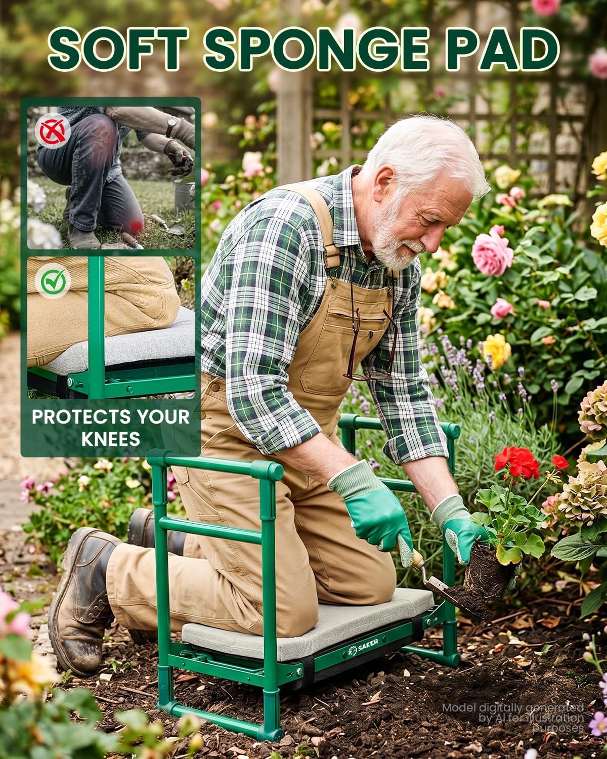 Saker 2026 Upgraded Garden Kneeler and Seat with 500LB Frame & Soft Pad