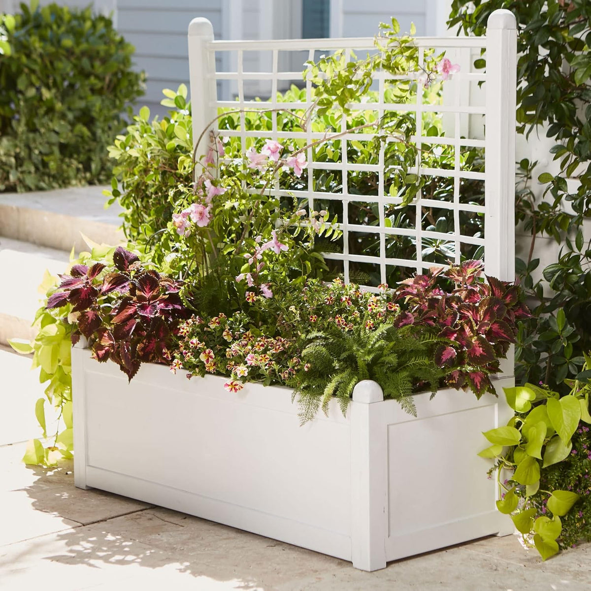 BrylaneHome Outdoor Freestanding Climbing Flower Plant Box with Trellis Planter Patio Deck Yard