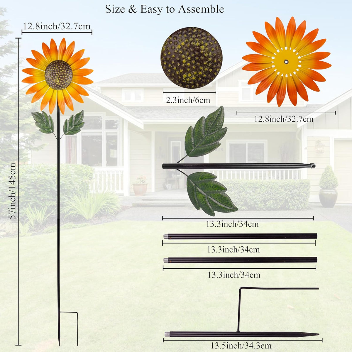 Sunflower Wind Spinner,Garden Windmills and Spinners for Yard,Metal Flowers for Outside,Metal