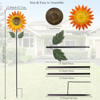 Sunflower Wind Spinner,Garden Windmills and Spinners for Yard,Metal Flowers for Outside,Metal