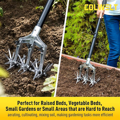 Colwelt Rotary Cultivator Garden Tool 61’’, Hand Tiller Garden Tool with Detachable Aluminum Tines