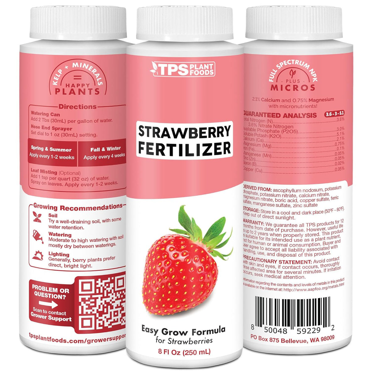 Strawberry Fertilizer for Fruit and Berry Gardens, Liquid Plant Food 8 oz (250mL)