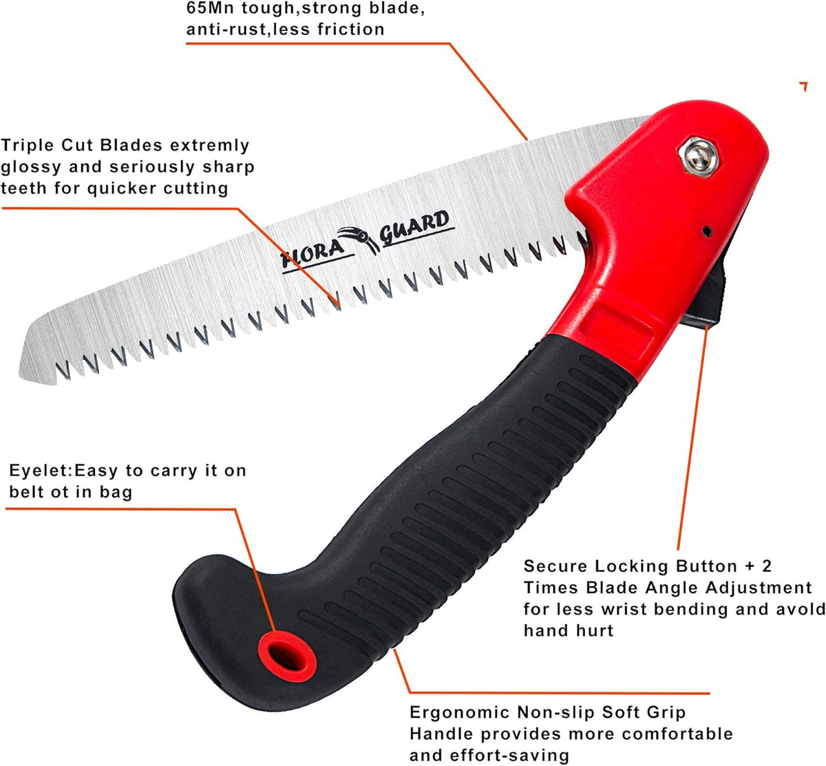 FLORA GUARD 7.7-Inch Folding Saw, Pruning Hand Saw with Triple-Cut Razor Teeth for Wood Cutting