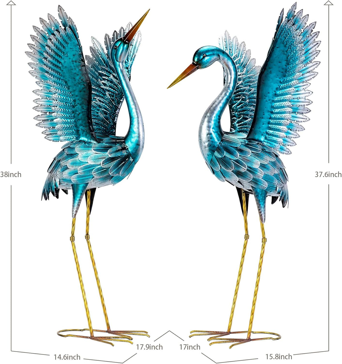 Natelf Garden Crane Statues for Outdoor, Blue Heron Decoy Courtyard Sculptures, Standing Metal Bird