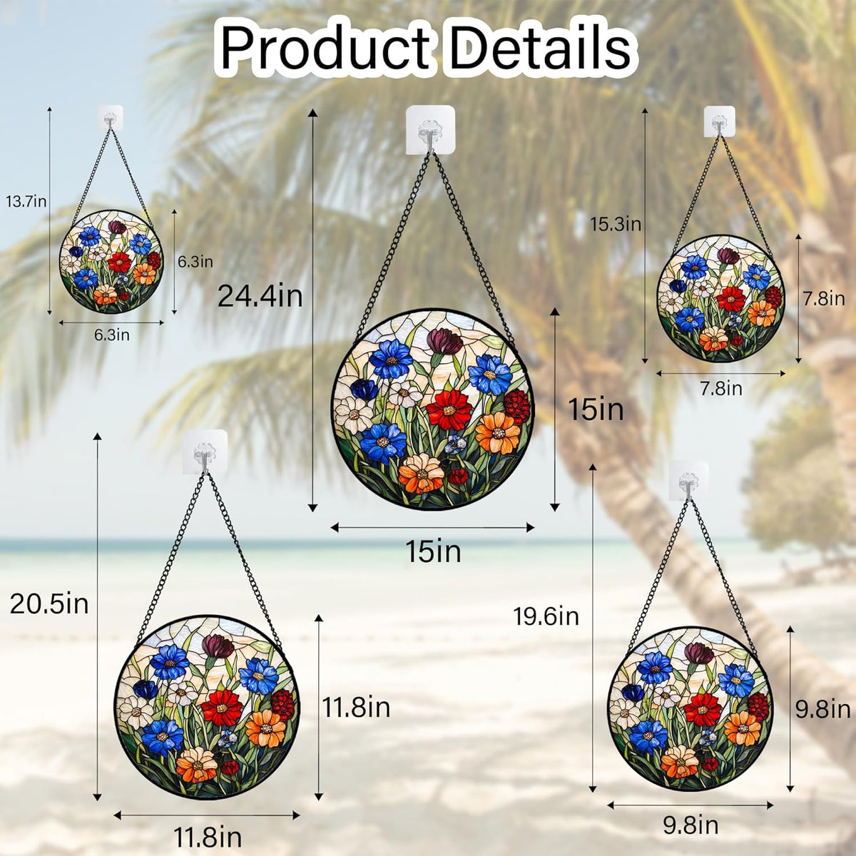 Stained Glass Suncatcher, Colorful Flowers Green Leaf Sun Catcher Landscape Stain Glass Window