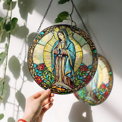 8 Inch Our Lady of Guadalupe Stained Glass Suncatcher, Stained Glass Window Hanging, Mexican Mom