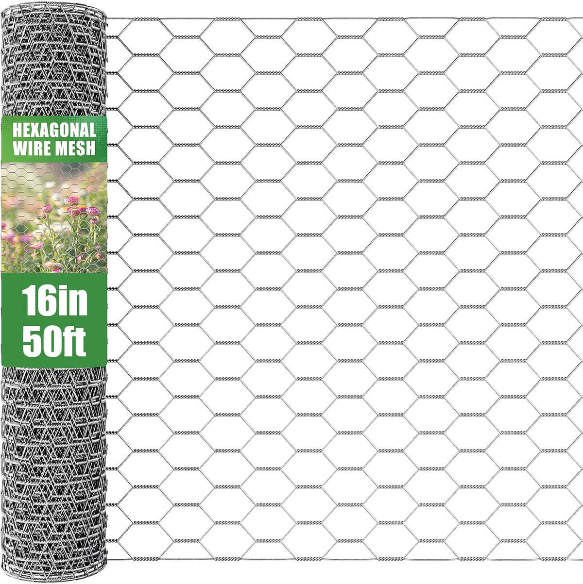16in x 50ft Craft Chicken Wire Mesh, Hexagonal Galvanized Wire Mesh for Poultry, Floral Wire