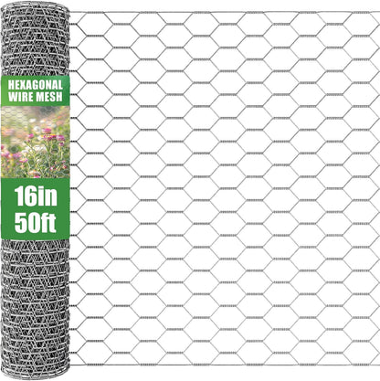16in x 50ft Craft Chicken Wire Mesh, Hexagonal Galvanized Wire Mesh for Poultry, Floral Wire