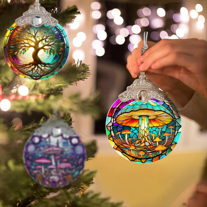 Stained Glass Suncatcher, Jocidea Mushroom Ornament, Christmas Ornaments, Holidays Ornaments