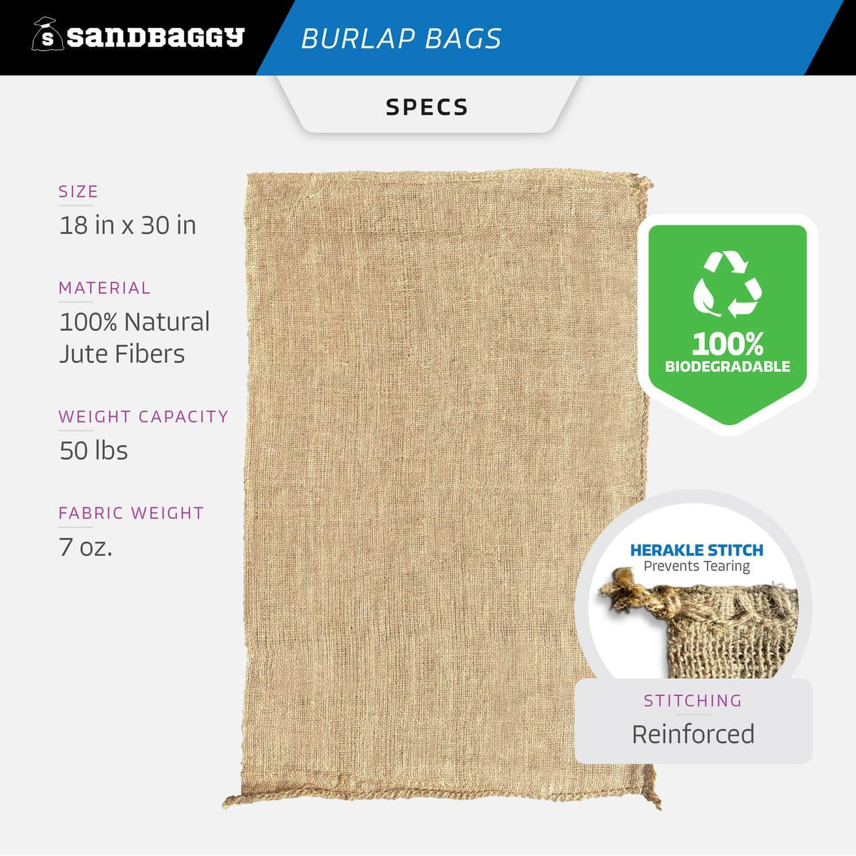 Sandbaggy Large Burlap Bags 18" x 30" - Burlap Bags for Planting/Gardening (Pack of 10)