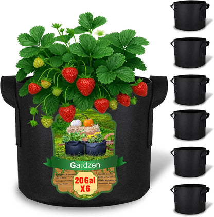 Gardzen 6-Pack 20 Gallon Grow Bags, 500G Thickened Aeration Fabric Pots with Handles, Heavy Duty