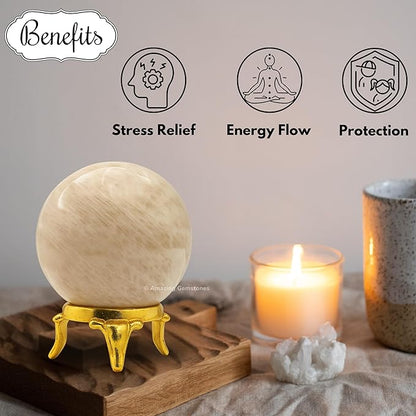 Amazing Gemstone Cream Moonstone Crystal Ball with Stand - 2 Inches Crystal Sphere Meditation Balls
