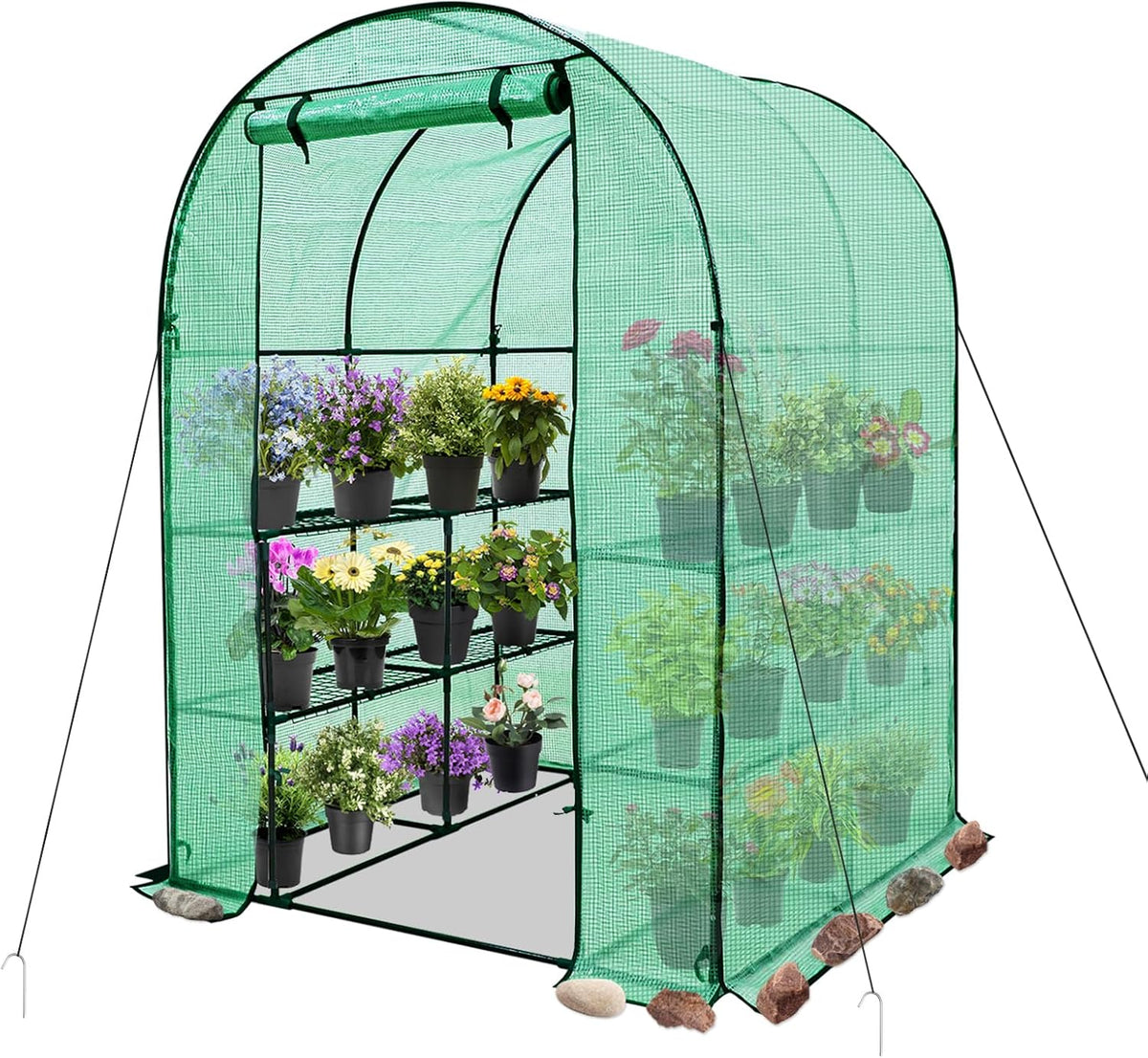EAGLE PEAK 3-Tier Walk in Portable Greenhouse with 8 Wire Shelves, Indoor and Outdoor Garden House