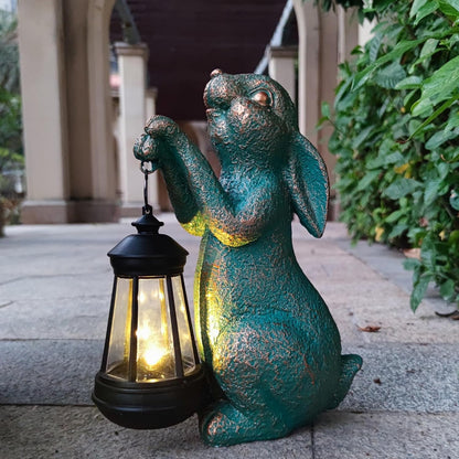 JOYBEE Garden Statues Rabbit with Solar Lantern Outdoor Decor-Rabbit Solar Figurines Lights