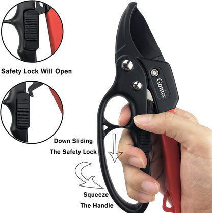 gonicc 8" Professional Ratchet Anvil Pruning Shears (GPPS-1011), Ratcheting Mechanism, Anvil groove