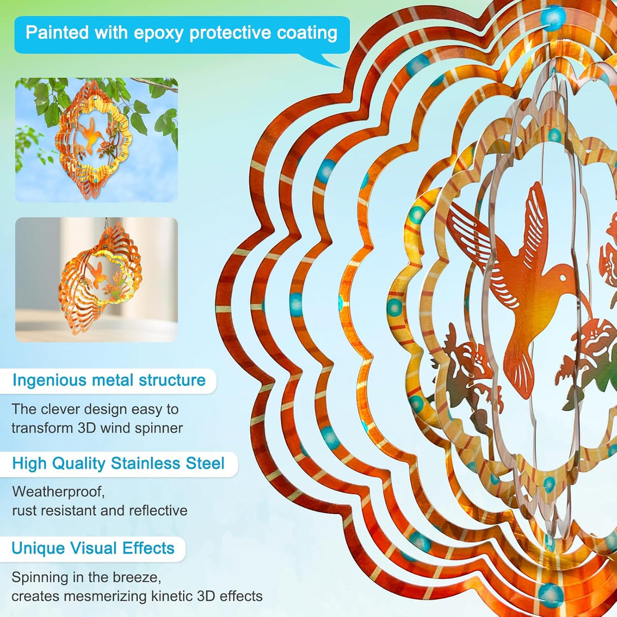 Goolyrusim Hummingbird Wind Spinner, Hummingbird Gifts for Women Mem, Humming Bird Wind Spinners