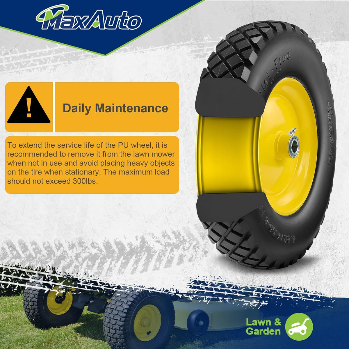 MaxAuto Wheelbarrow Tires 4.80 4.00-8 Flat-Free Tire and Wheel 16 Inch Solid Tires w/Grease