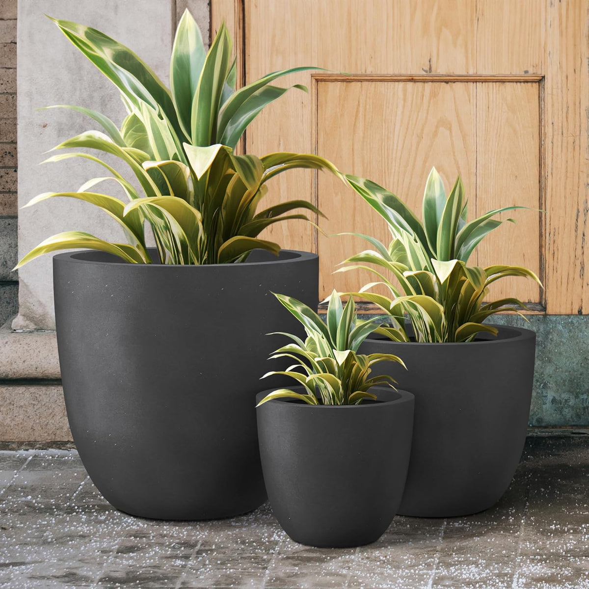 Kante 18",14",10" Dia Concrete Round Planters (Set of 3), Outdoor Indoor Large Planter Pots with